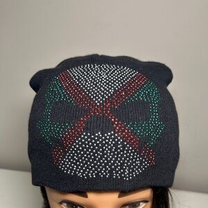Black Skull Beanie with Rhinestone Design